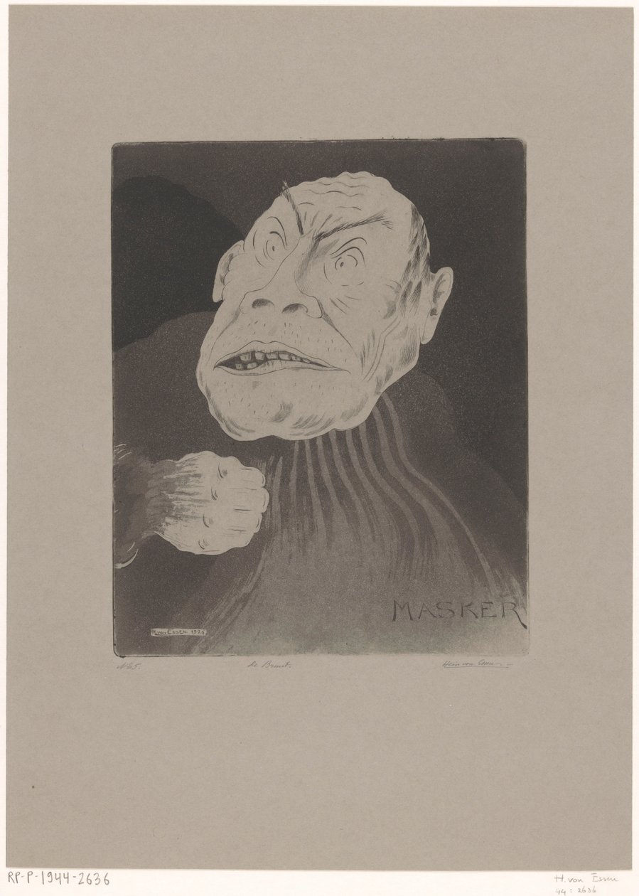 De bruut (originaltitel på objekt) Masker (original serietitel på objekt) av Hein von Essen (signed by artist)