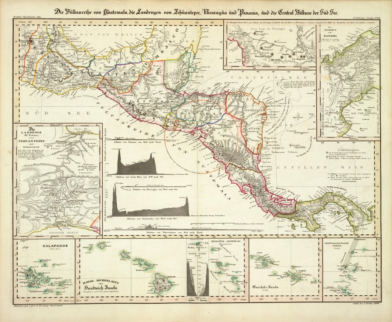 Map of Central America, the Galapagos, and Hawaii av Heinrich Berghaus