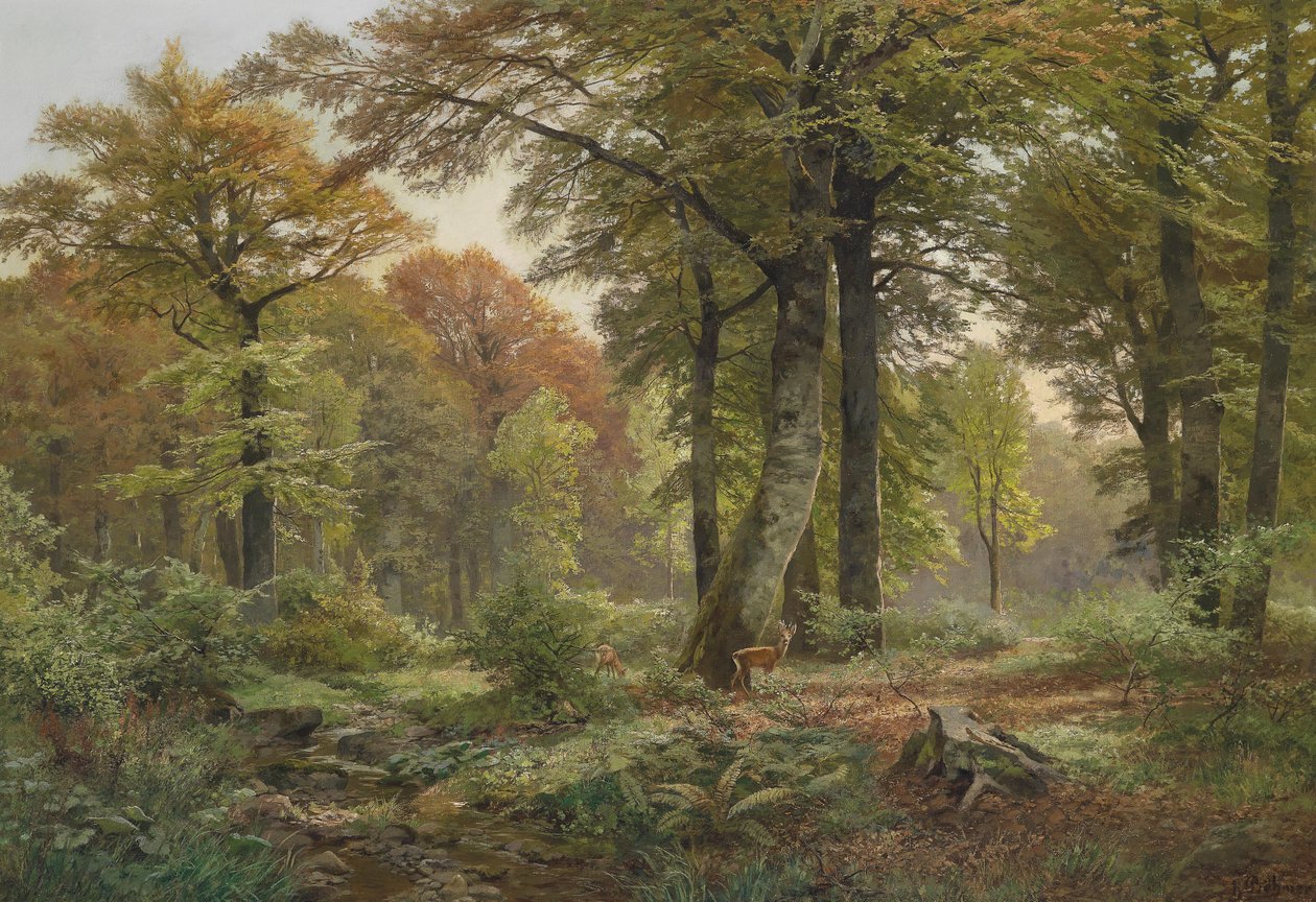 Liten glänta med rådjur av Heinrich Bohmer