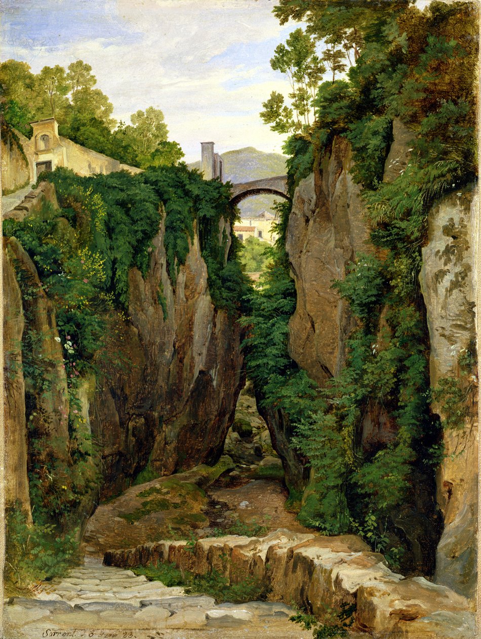 Rocky Ravine at Sorrento, 1823 (olja på papper på duk) av Heinrich Reinhold