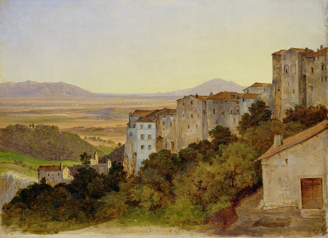 Utsikt över Olevano, 1821-24 (olja på papper på duk) av Heinrich Reinhold