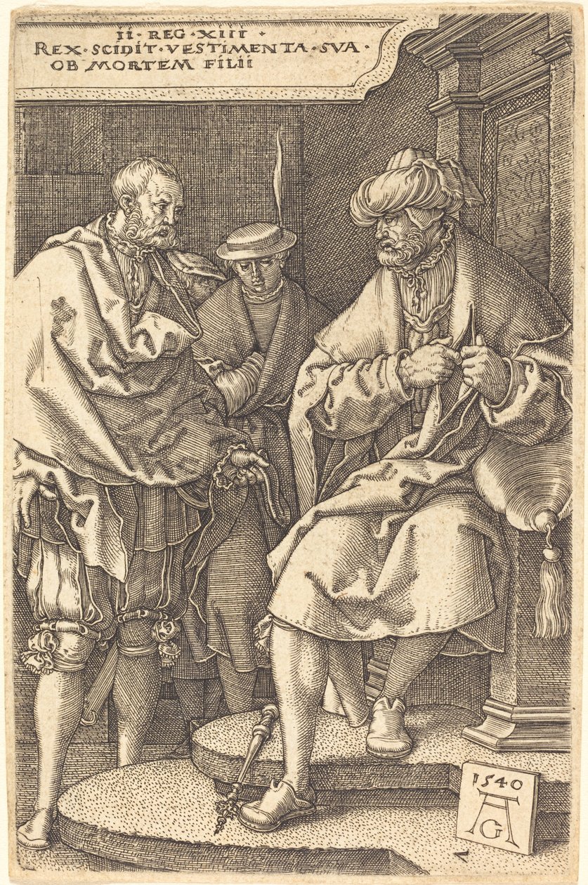 David kastar av sig sina kläder vid nyheten om hans sons död, 1540. av Heinrich Aldegrever
