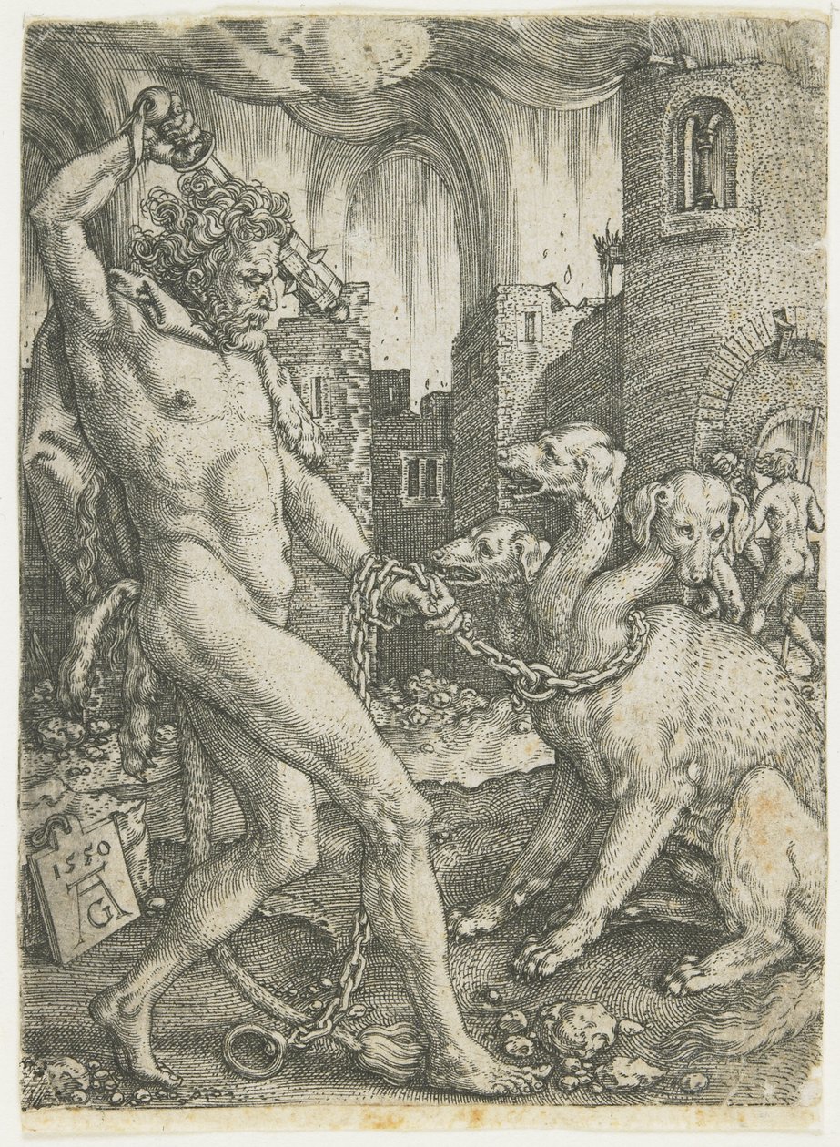 Herkules kedjar Cerberus, 1550 av Heinrich Aldegrever