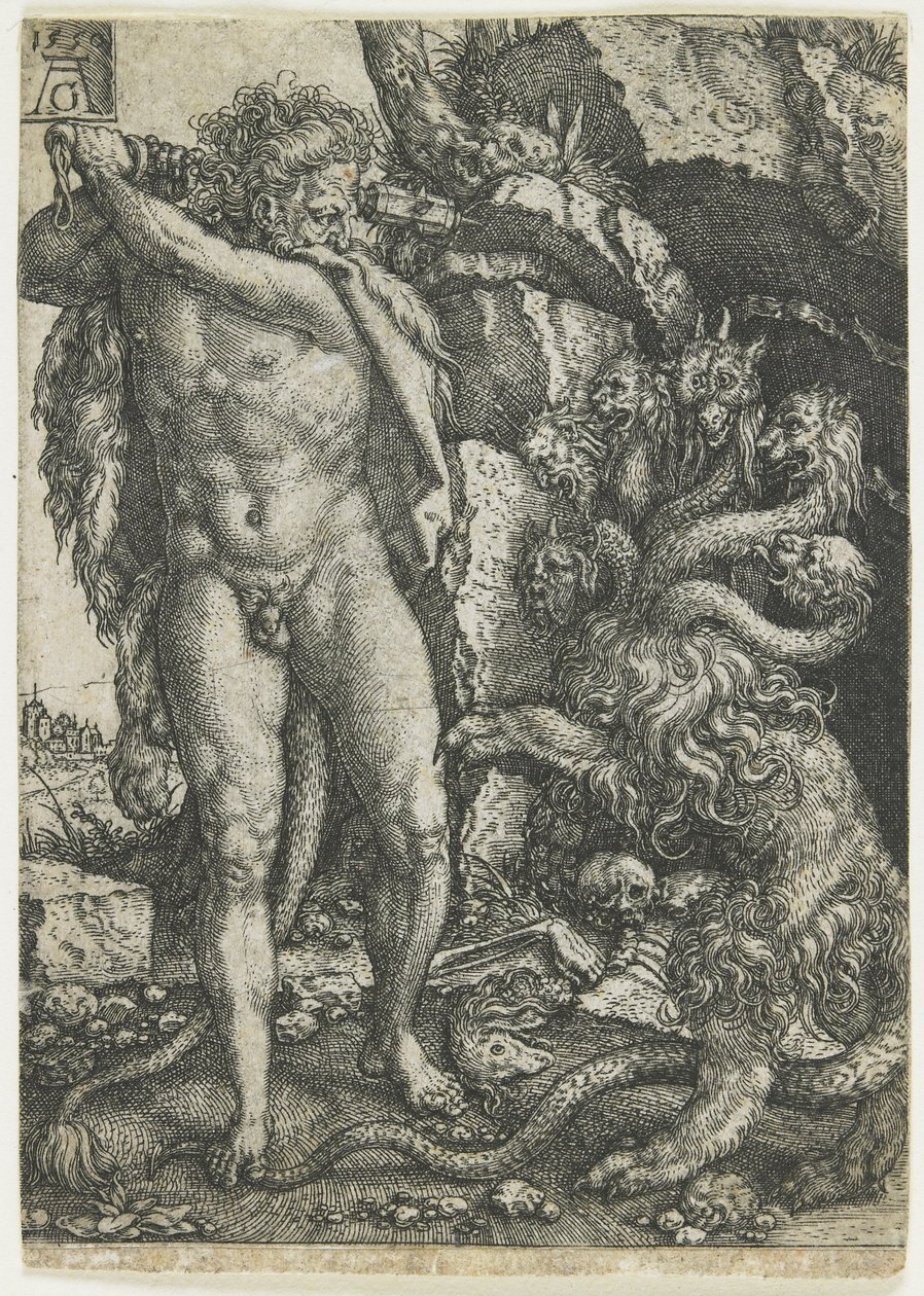 Hercules förstör den Lernaean Hydra, 1550 av Heinrich Aldegrever