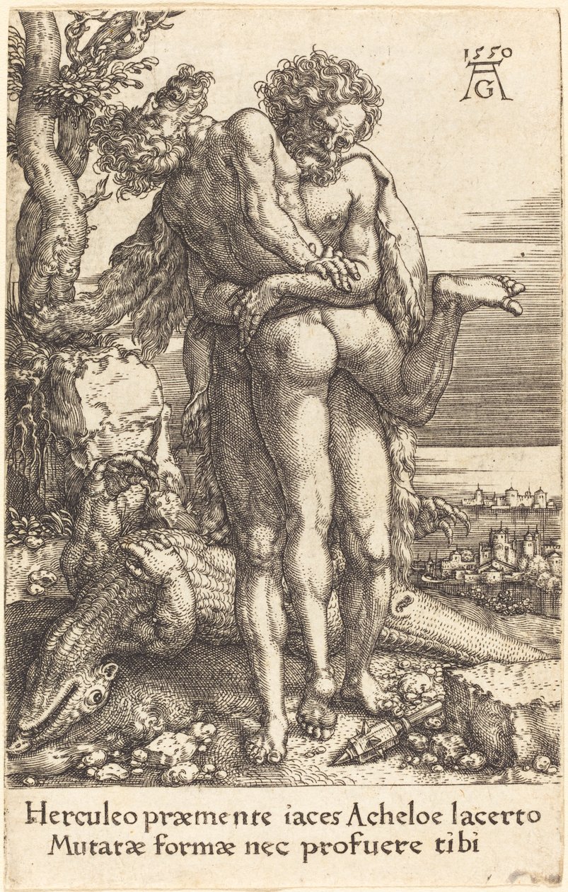 Hercules slåss mot floden Gud Achelous av Heinrich Aldegrever