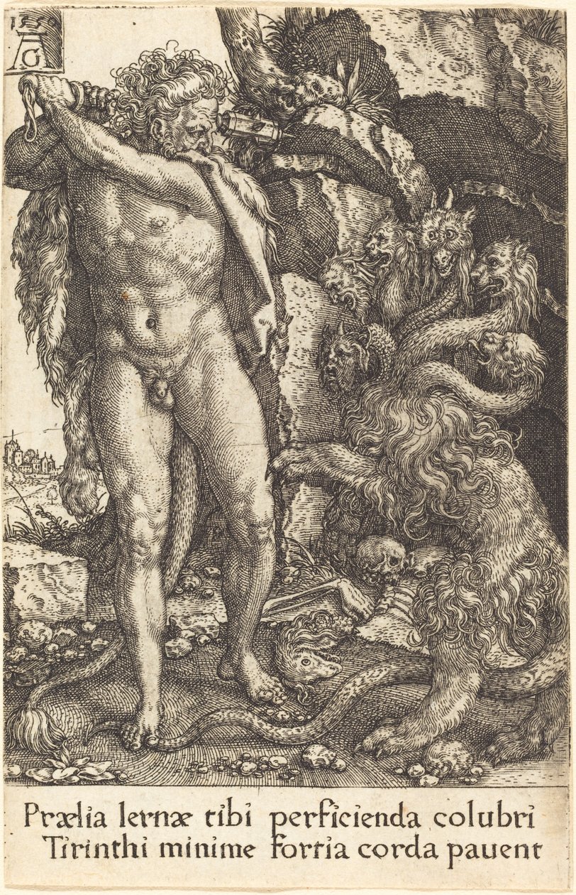 Hercules slåss med Lerneas Hydra, 1550. av Heinrich Aldegrever