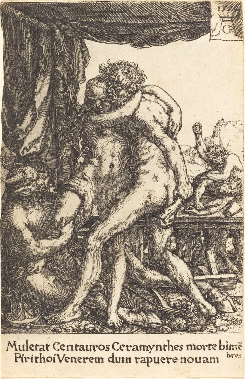 Hercules förhindrar kentaurerna från våldtäkten av Hippodamia av Heinrich Aldegrever