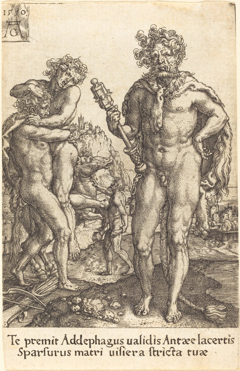 Hercules och Antaeus av Heinrich Aldegrever