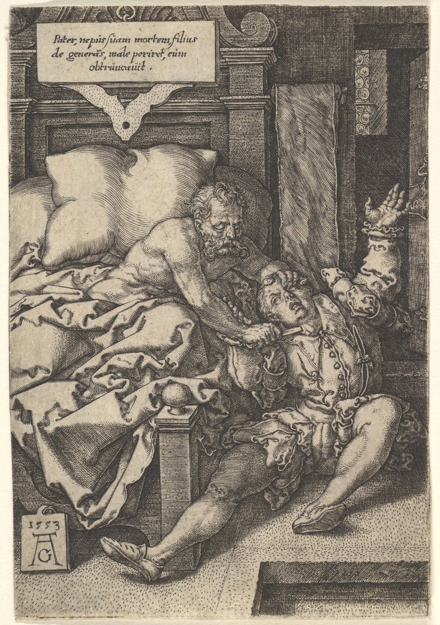 Domare Herkinbald Cutting the Throat of his Nephew, 1553. av Heinrich Aldegrever