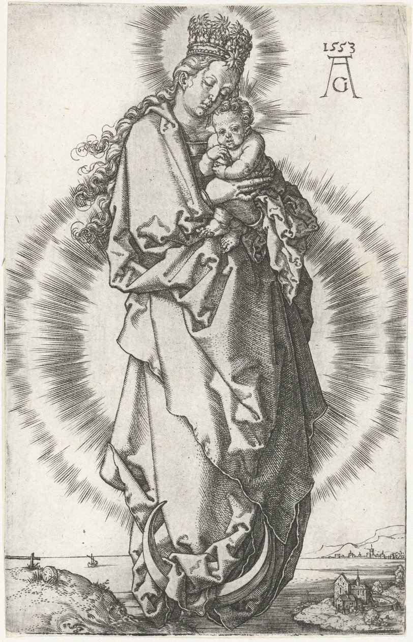Madonna och barn på halvmånen av Heinrich Aldegrever