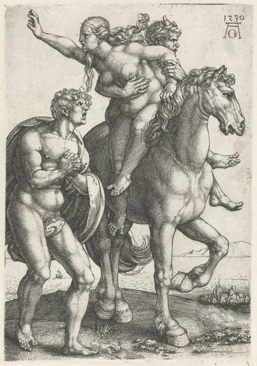 Bortförande av en kvinna av en satyr av Heinrich Aldegrever
