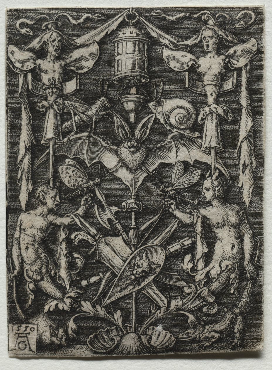 Prydnadsdesign med en fladdermus i mitten, 1550. av Heinrich Aldegrever