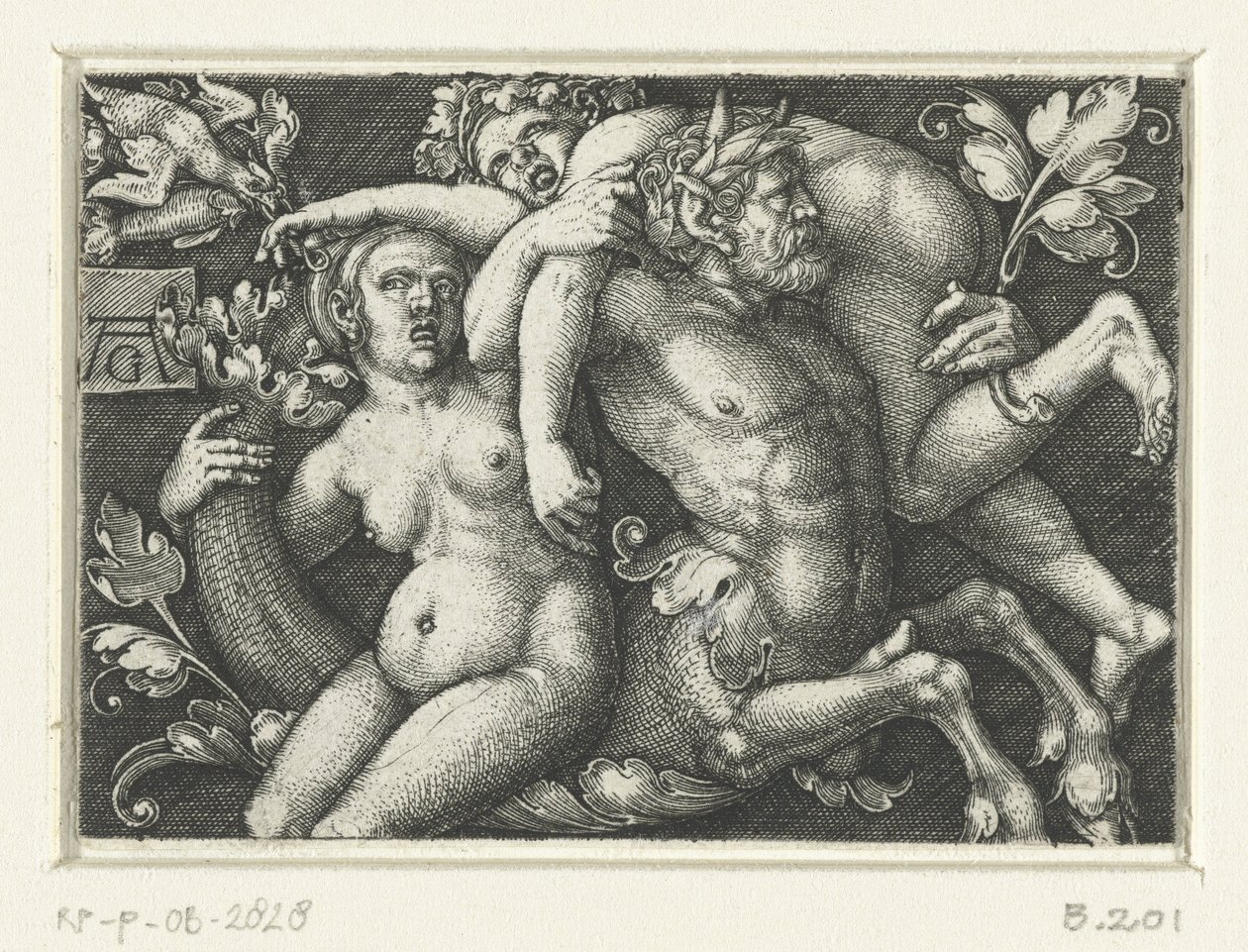 Prydnad med triton och två nereider av Heinrich Aldegrever