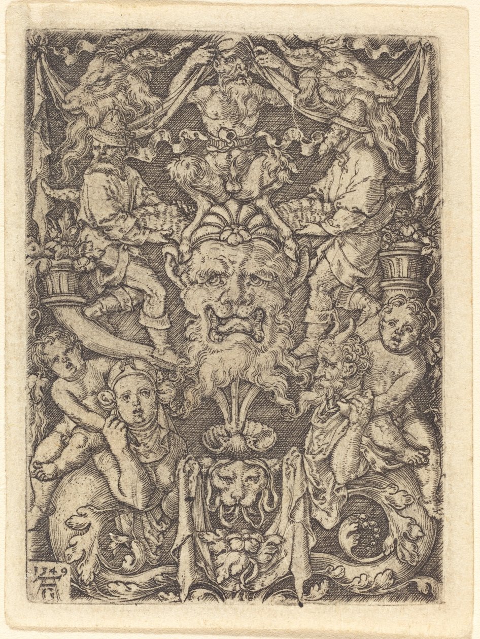 Prydnad med mask av Heinrich Aldegrever