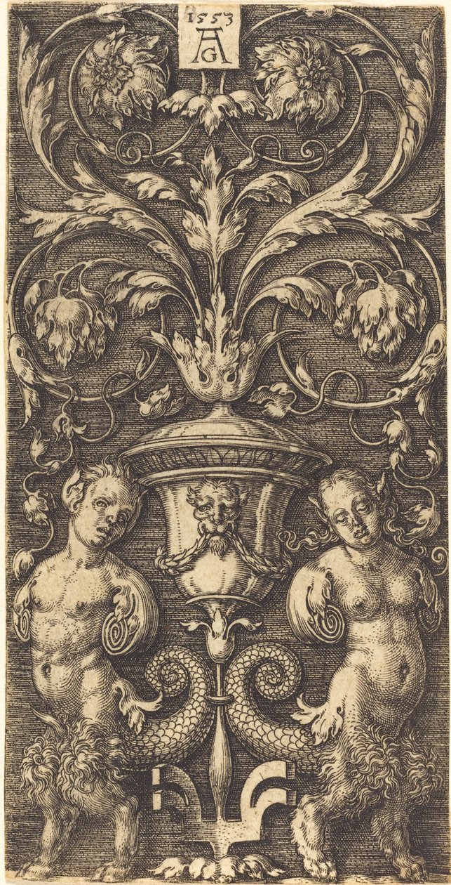 Prydnad med vas och två kvinnofigurer, 1553. av Heinrich Aldegrever