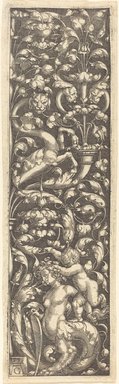 Prydnad med ett barn på ryggen av en sfinx, 1535. av Heinrich Aldegrever