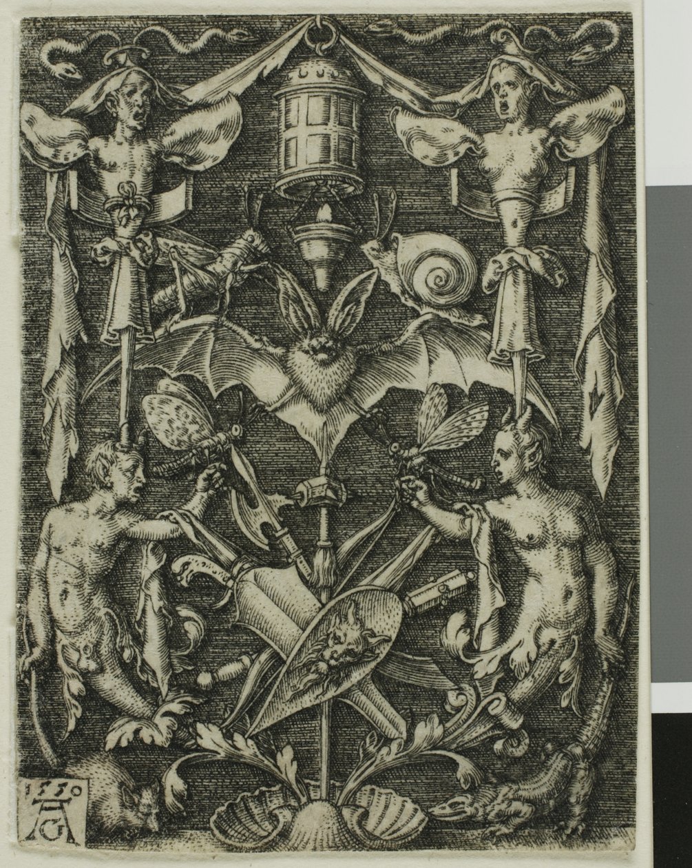 Dekorativ design med en fladdermus i mitten av Heinrich Aldegrever