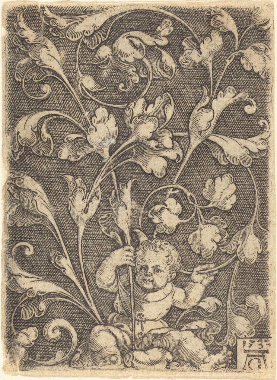 Scrollprydnad med sittande barn, 1532. av Heinrich Aldegrever