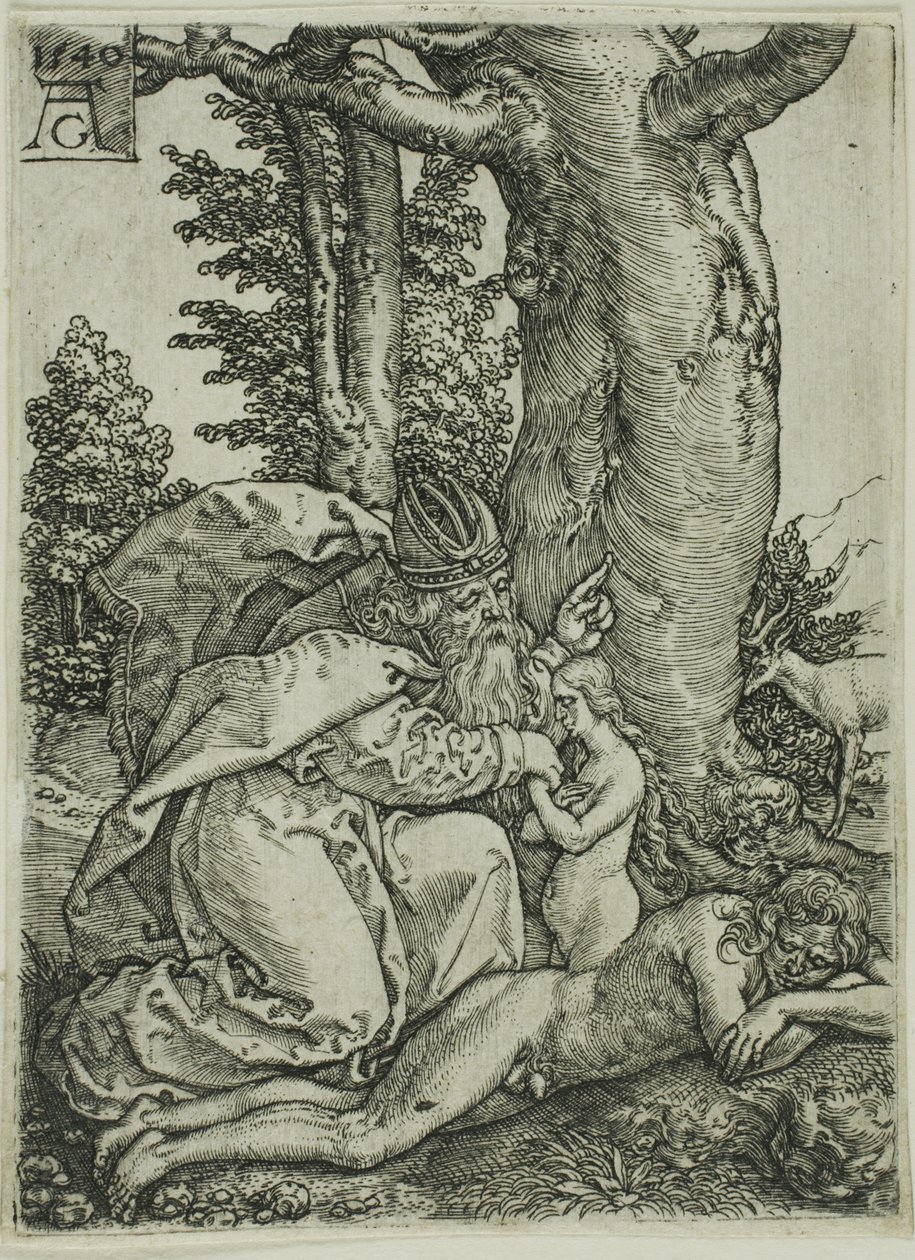 The Creation of Eva, tallrik en från Adam och Eva av Heinrich Aldegrever