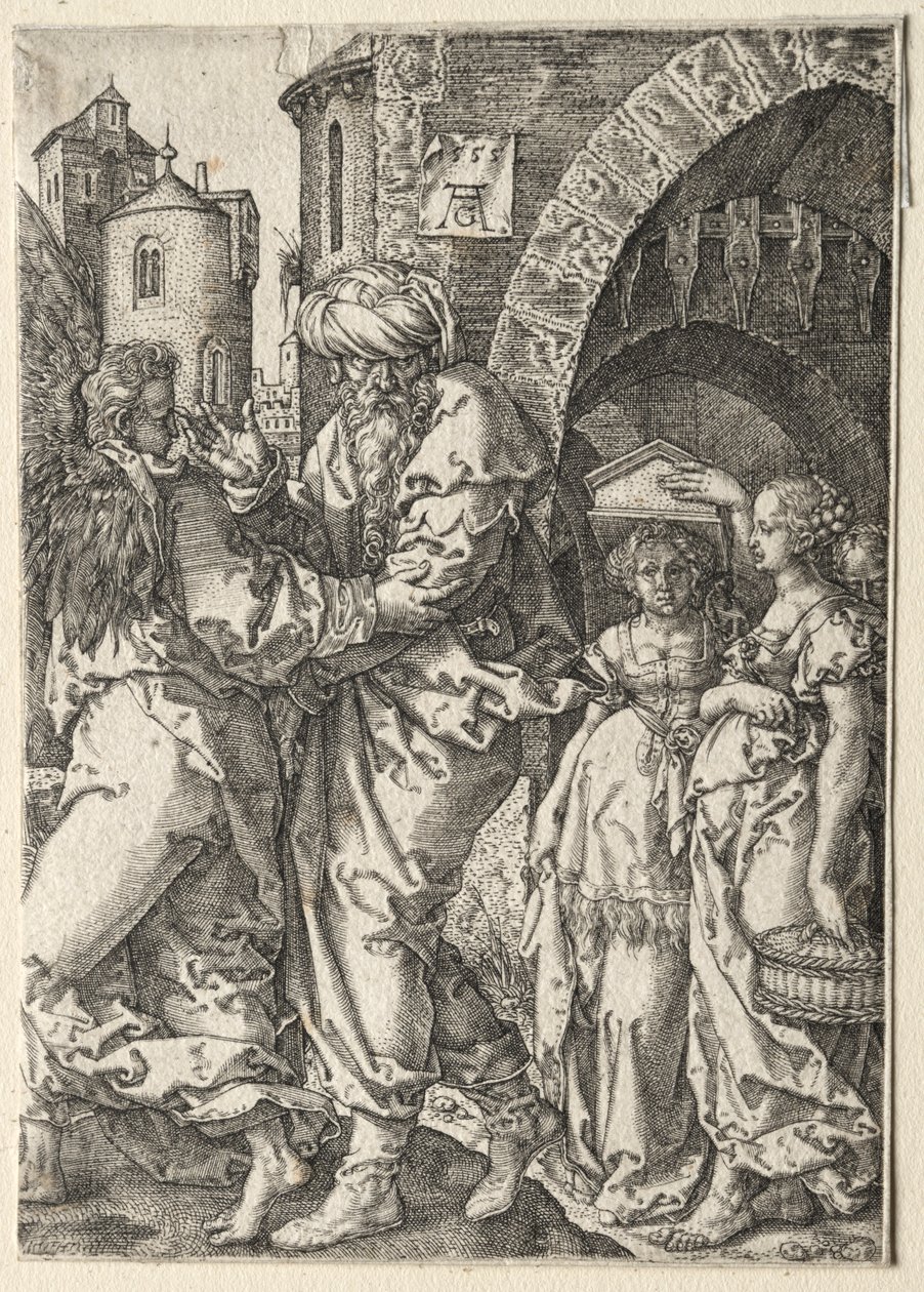 The Story of Lot: Lot and His Family Flying Sodom, 1555. av Heinrich Aldegrever