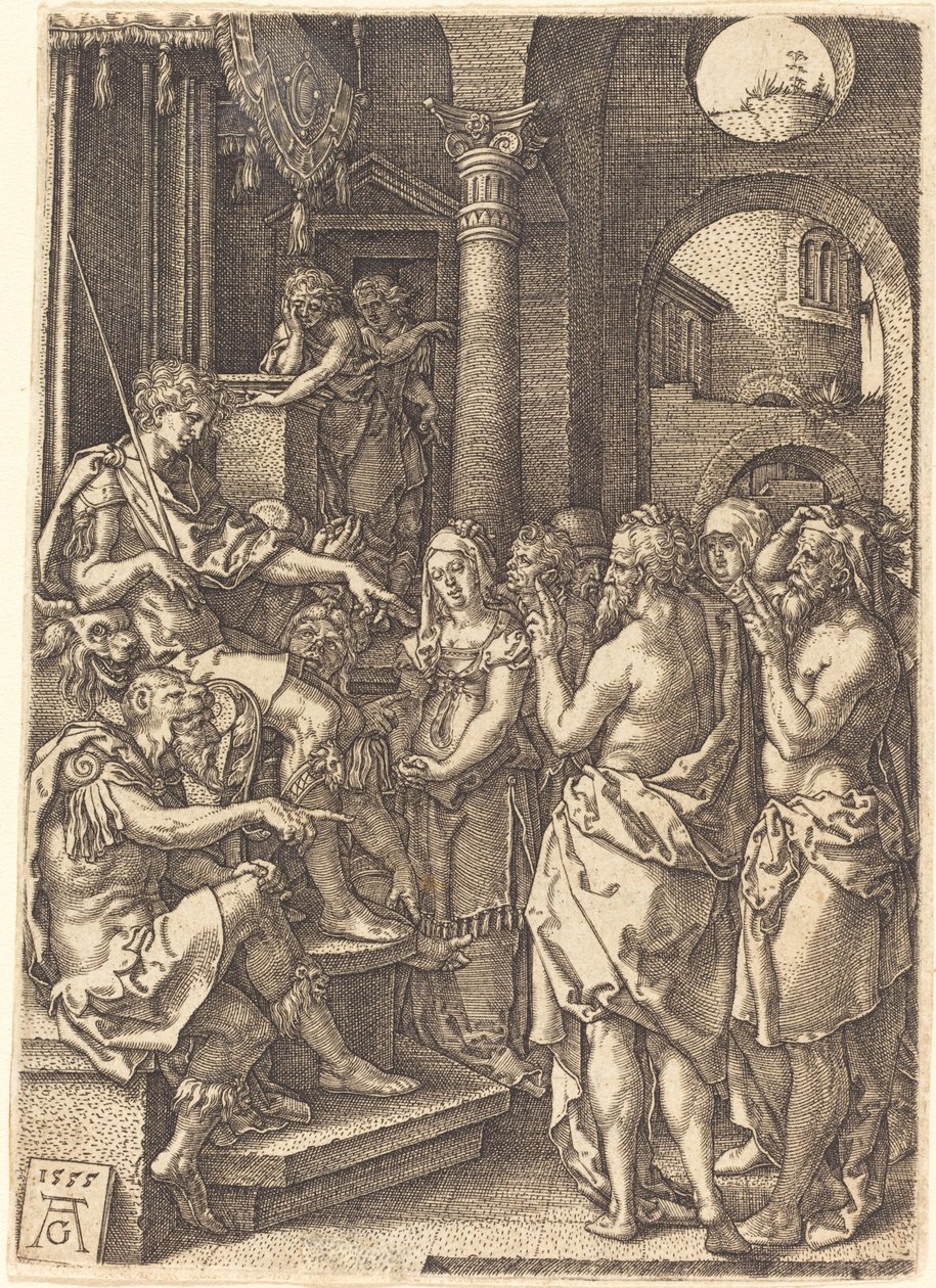 De två äldste inför domaren, 1555. av Heinrich Aldegrever