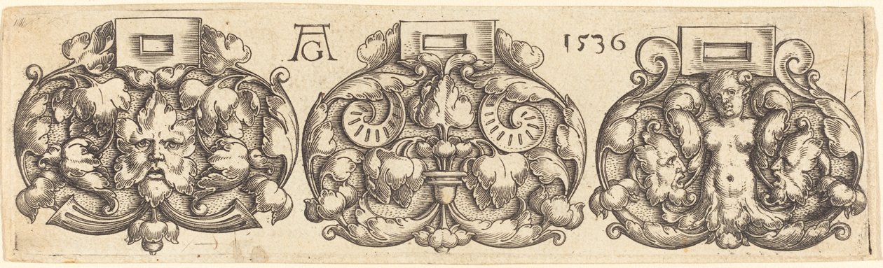 Tre bältesspännen sida vid sida, 1536. av Heinrich Aldegrever