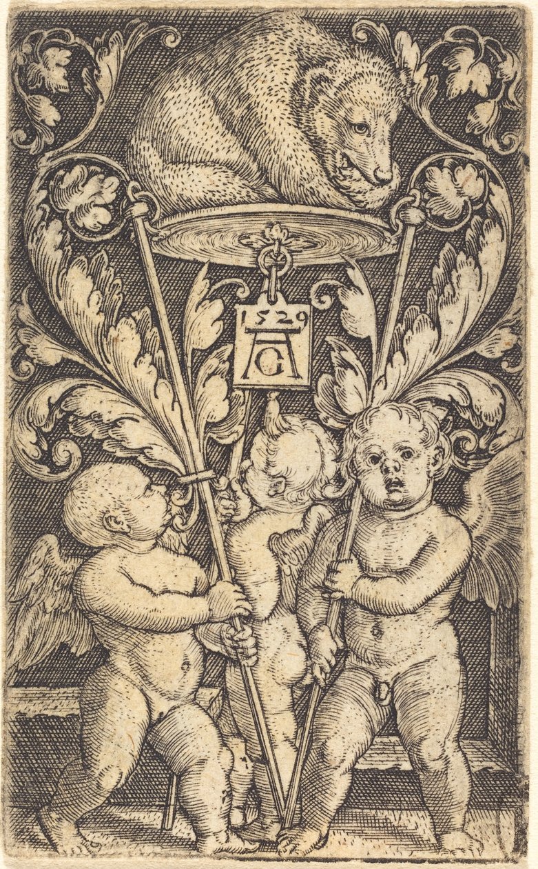 Tre amoriner och en björn, 1529. av Heinrich Aldegrever