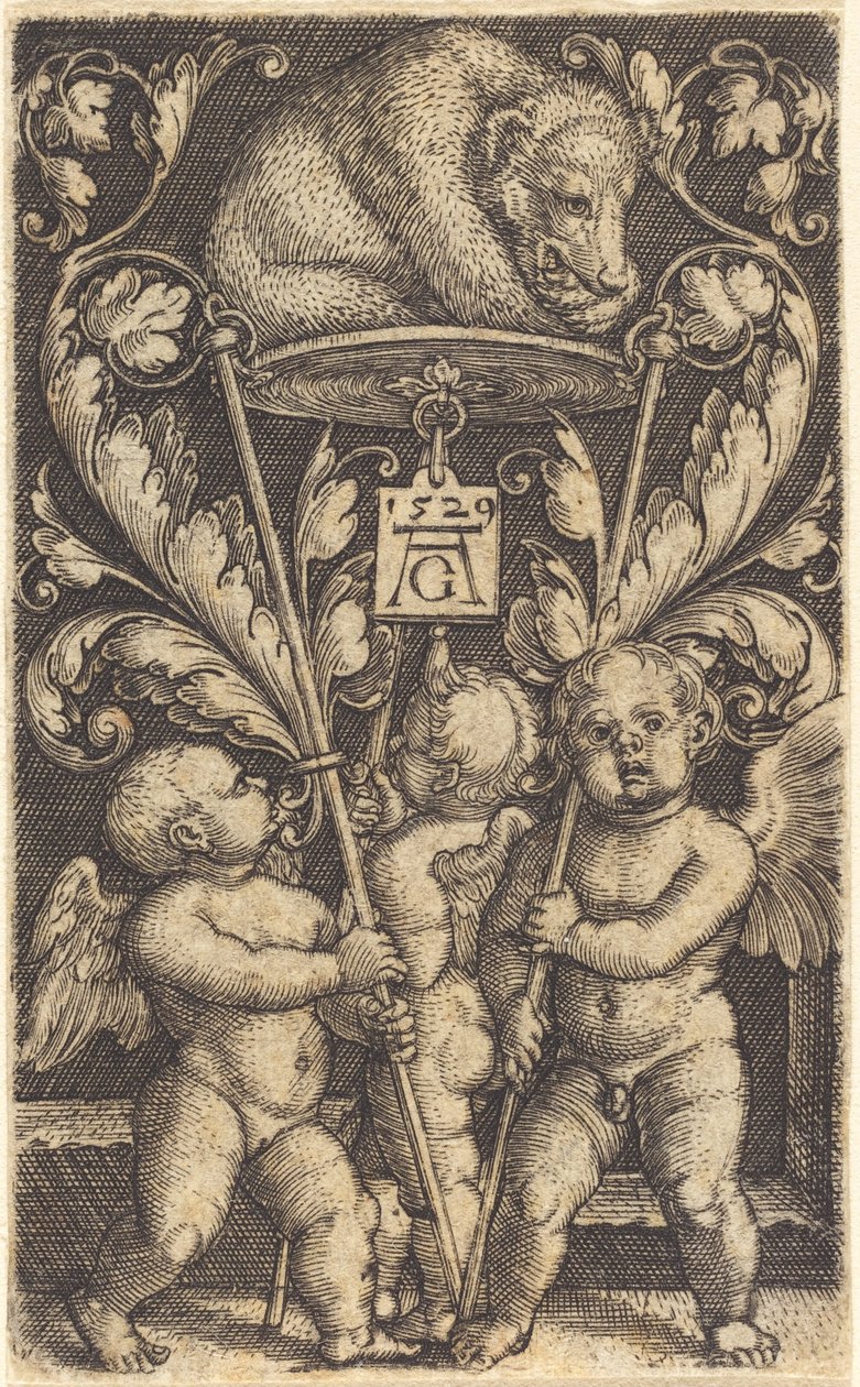 Tre amoriner och en björn, 1529. av Heinrich Aldegrever