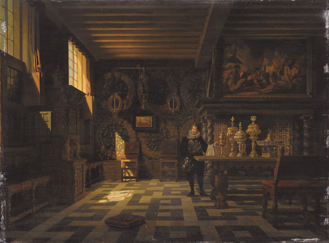 Interiör från ett 1600-talspalats (olja på duk) av Heinrich Anton Heger