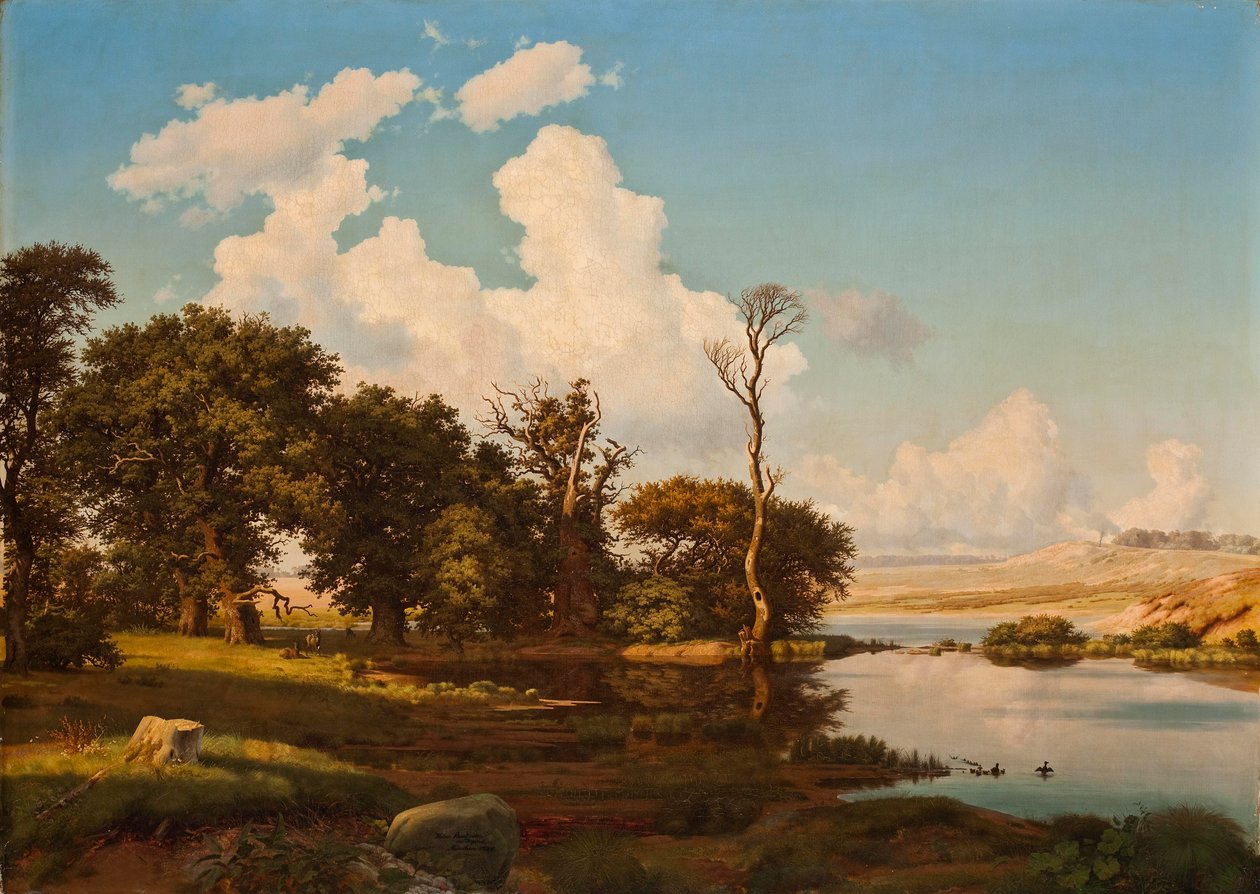 Danska: Danskt landskap, ekar vid en sjö. Danskt landskap, ekar vid en sjö. av Heinrich Buntzen