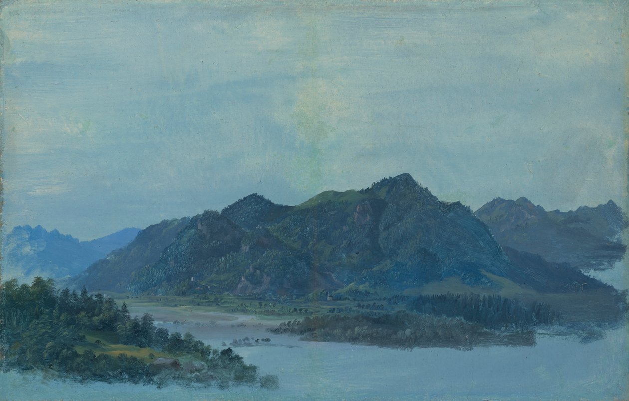 Inndalen nära Flintsbach med slottet Falkenstein och Kaiserbergen i bakgrunden av Heinrich Burkel