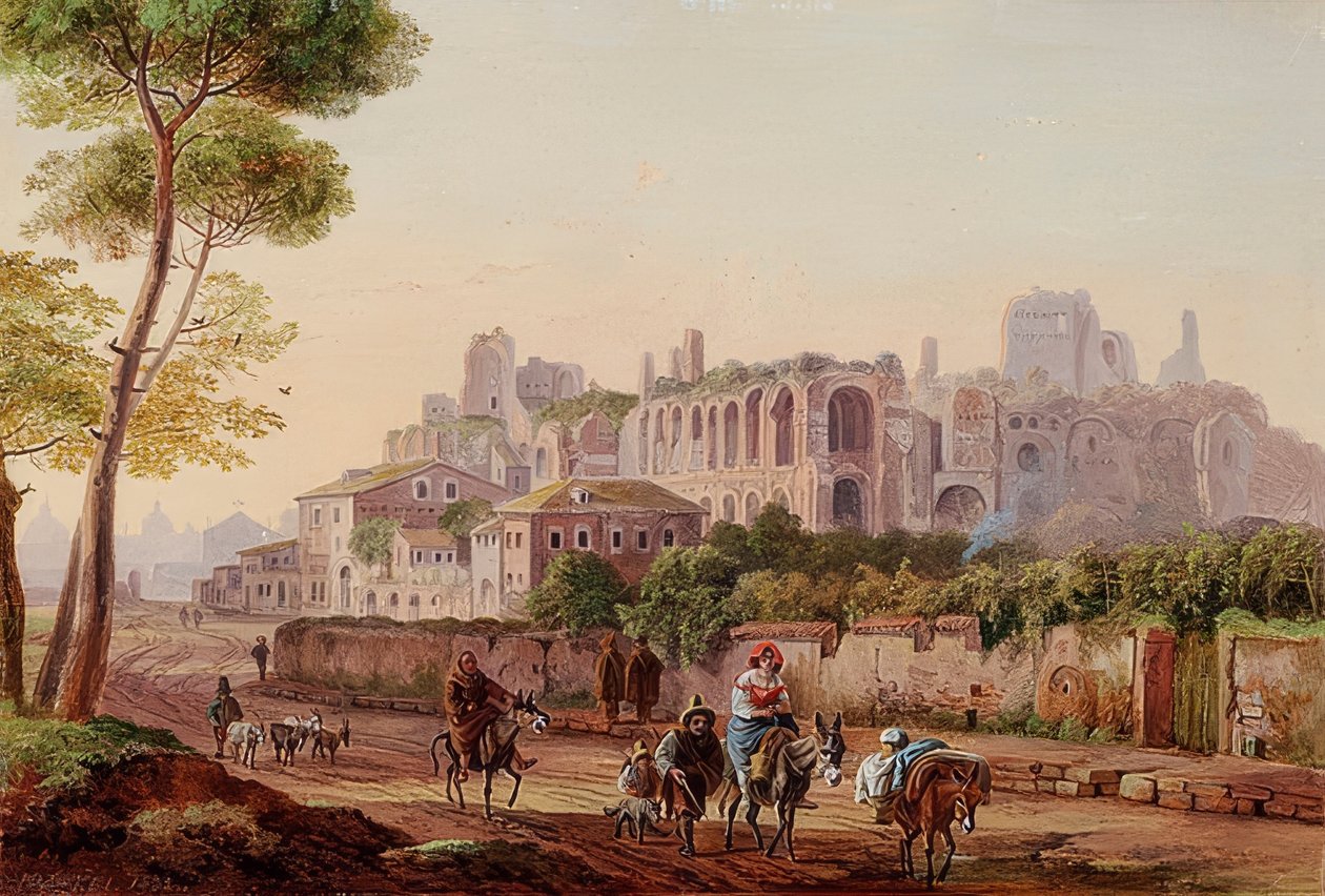 Romersk gatubild framför Palatine Hill. 1832 av Heinrich Burkel