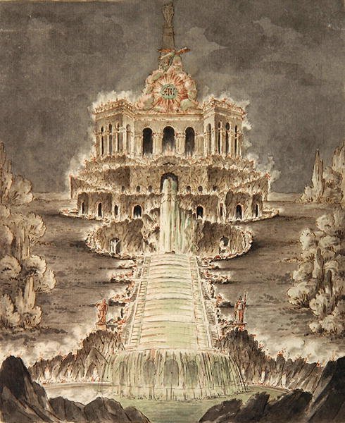 Sketch of the Octagon Illuminated (penna, penna och akvarell på papper) av Heinrich Christoph Jussow