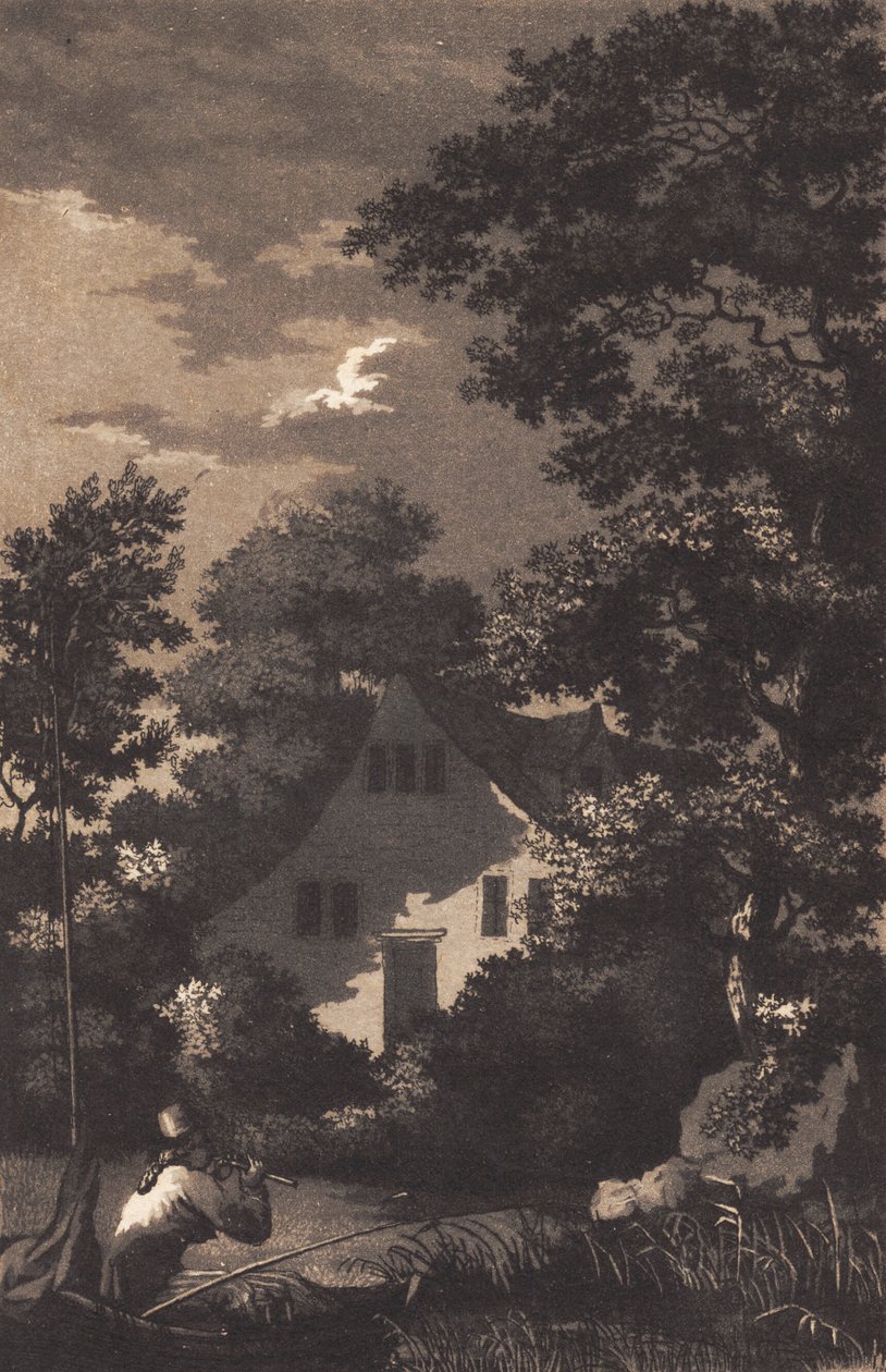 Landskap med månsken och flöjtspelare av Heinrich Grosch