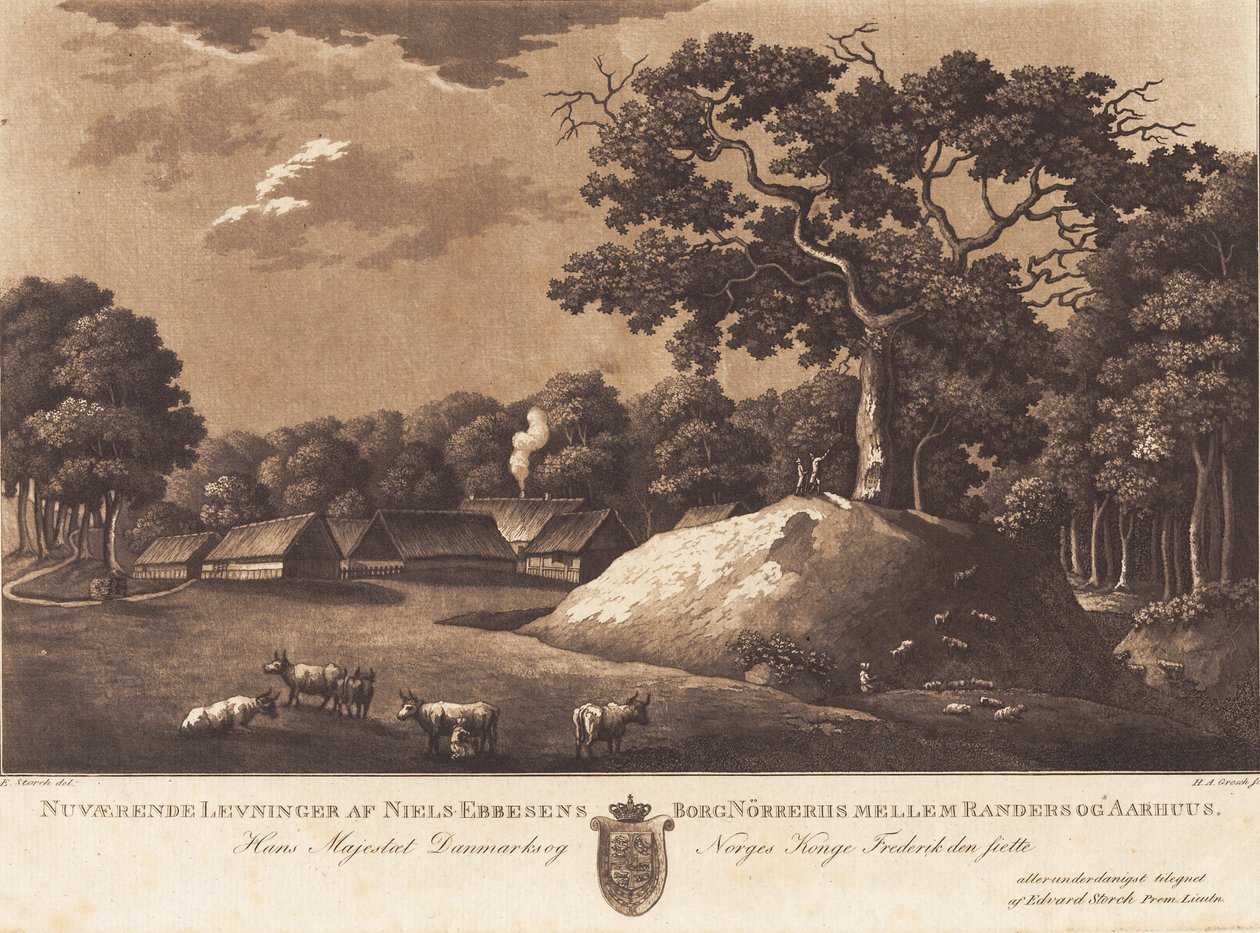 Nuvarande rester av Niels Ebbesens slott Nørreriis. E Storch del. av Heinrich Grosch