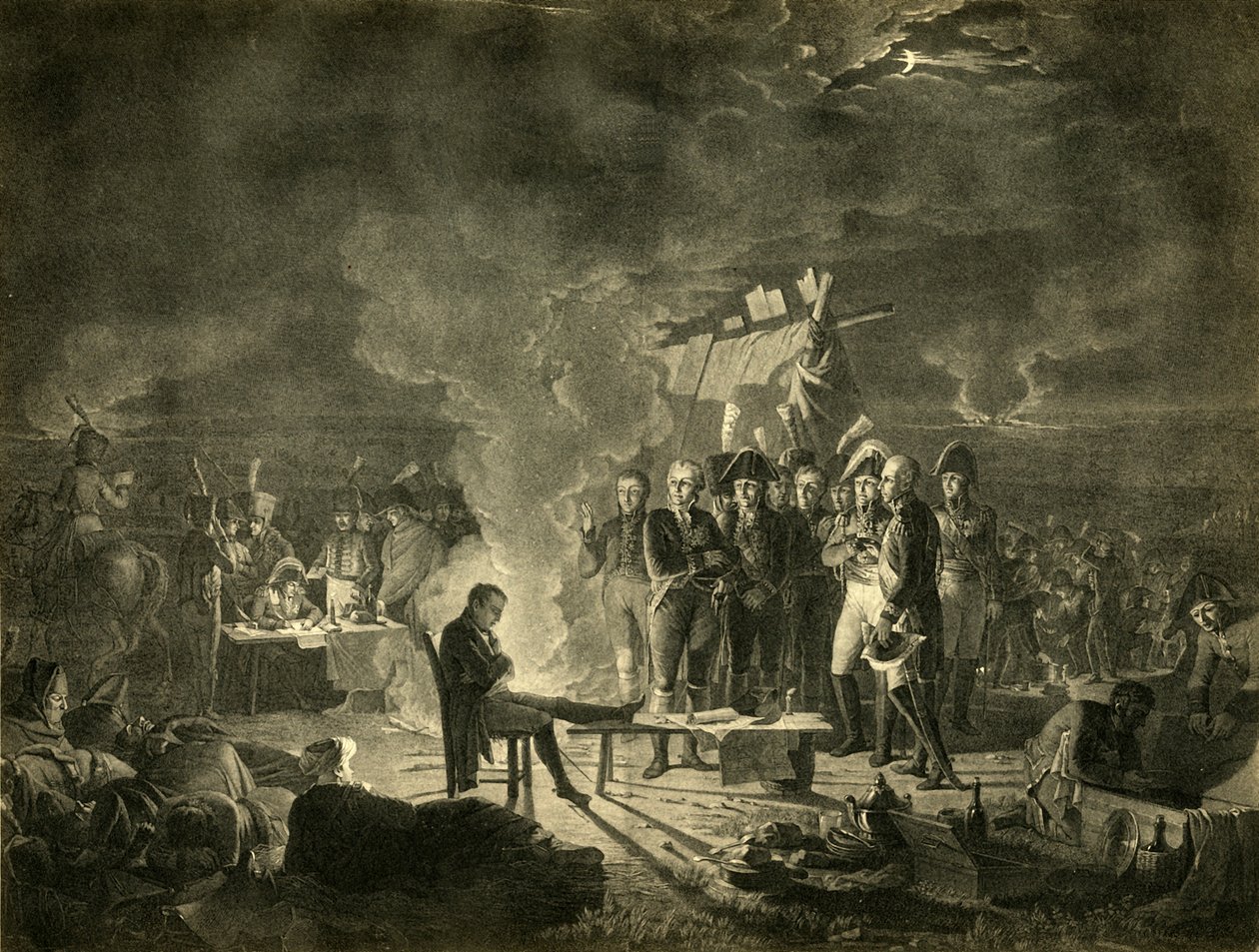Napoleons bivack på slagfältet Wagram natten mellan den 5 och 6 juli 1809, 1921. av Heinrich Guttenberg