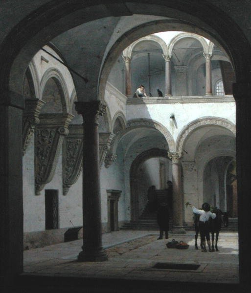 Gården till Palazzo Fava, Bologna av Heinrich Hansen