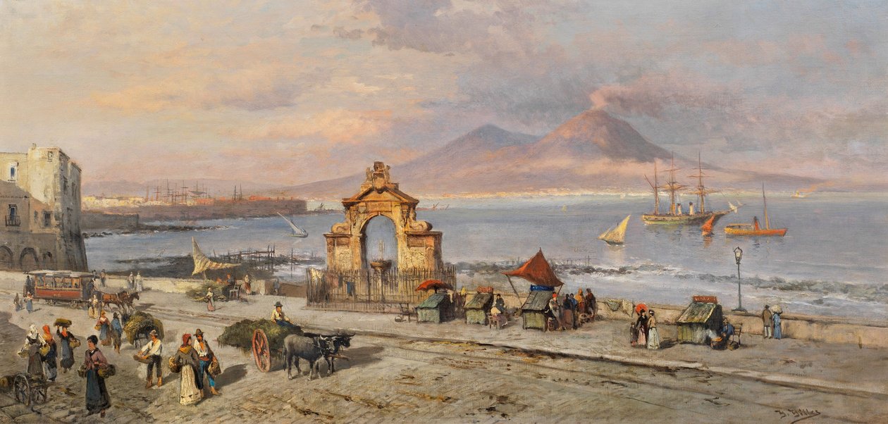 Heinrich Hiller - Utsikt över Neapelbukten med berget Vesuvius av Heinrich Hiller