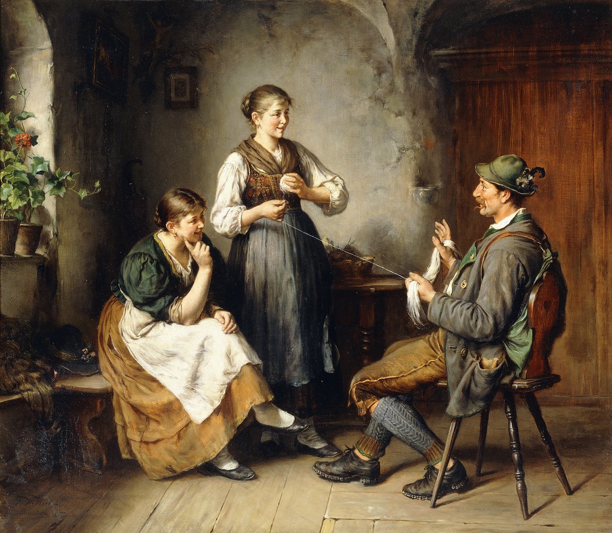 Tre figurer i en interiör av Heinrich Hirt