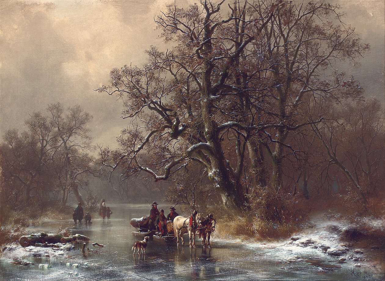 Loggare på en frusen vattenväg, 1873 av Heinrich Hofer