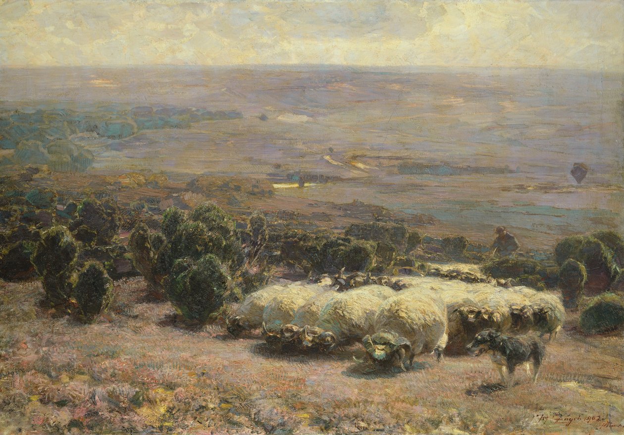 En flock får i Luneburger Heide, 1902 av Heinrich Johann von Zugel