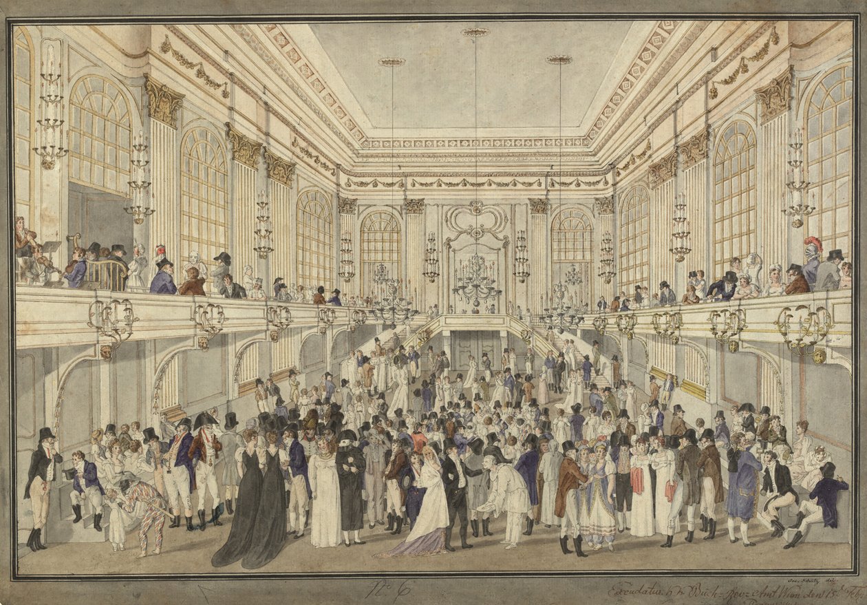 Maskerad bal i Redoutensaal i Wien Hofburg, ca. 1815. av Heinrich Joseph Schütz