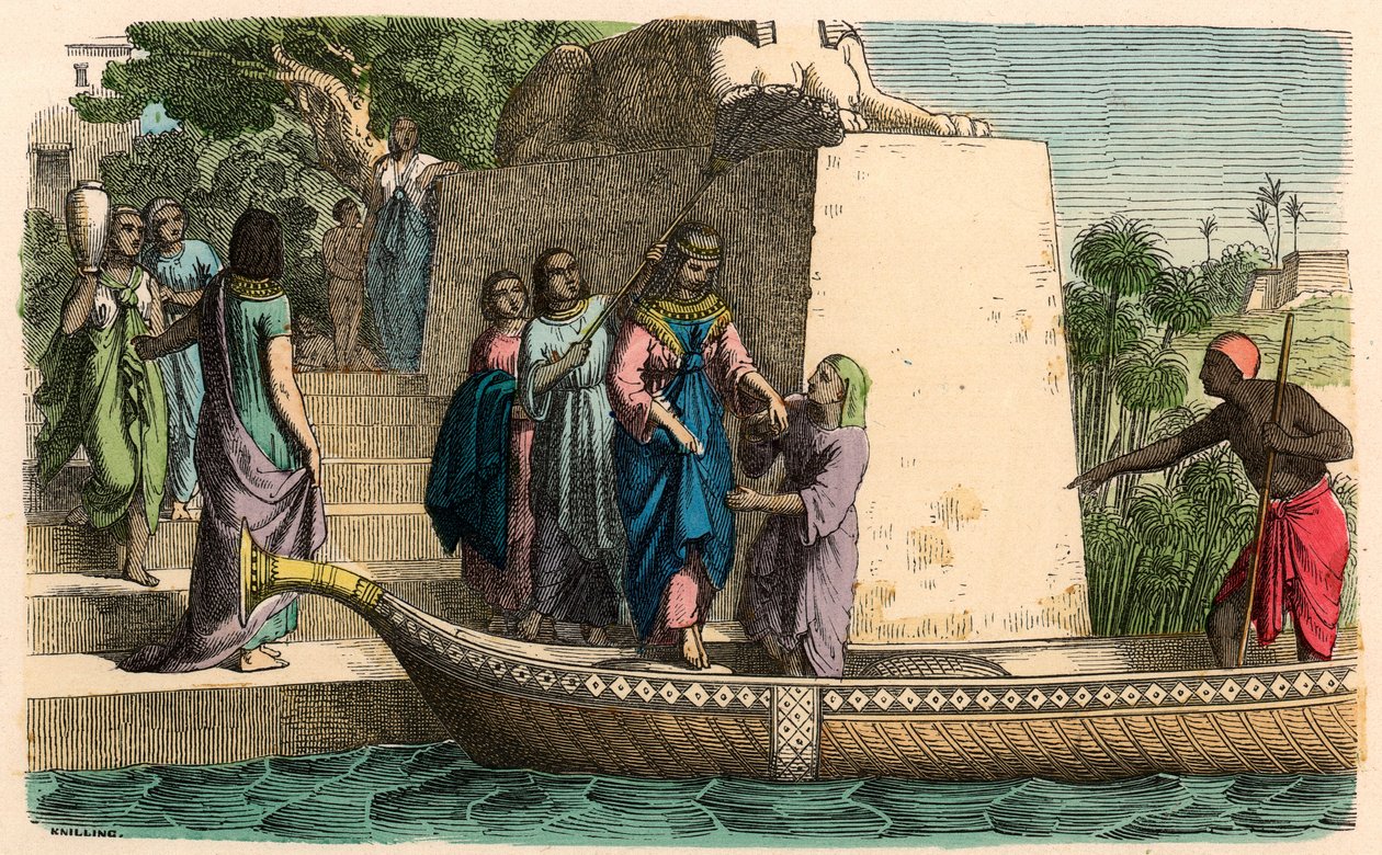 Forntida Egypten: Distingerad dam som reser i en bark av Heinrich Leutemann