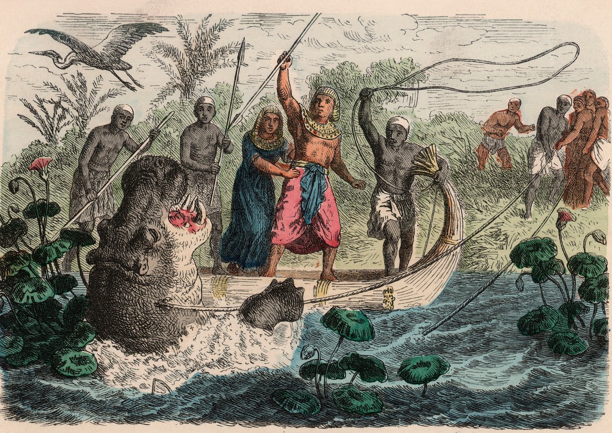 Forntida Egypten: Farao jagar flodhäst, 1866 av Heinrich Leutemann