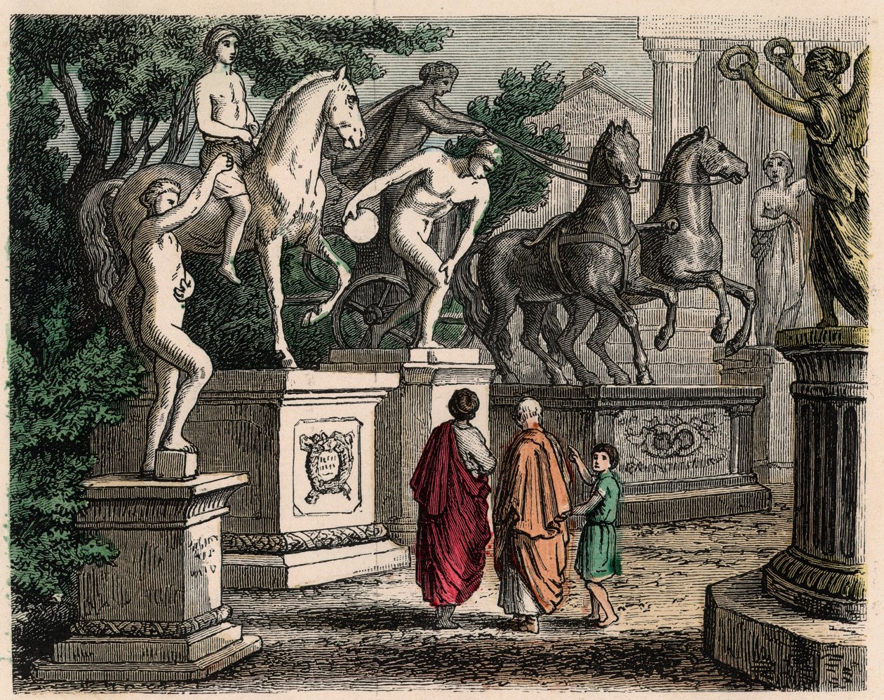 Antikens Grekland: Statyer av olympiska mästare restes i Olympia, 1866 av Heinrich Leutemann