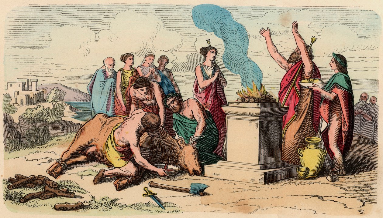 Antikens Grekland : Rituell tjuroffer - Grekland på kungarnas tid av Heinrich Leutemann