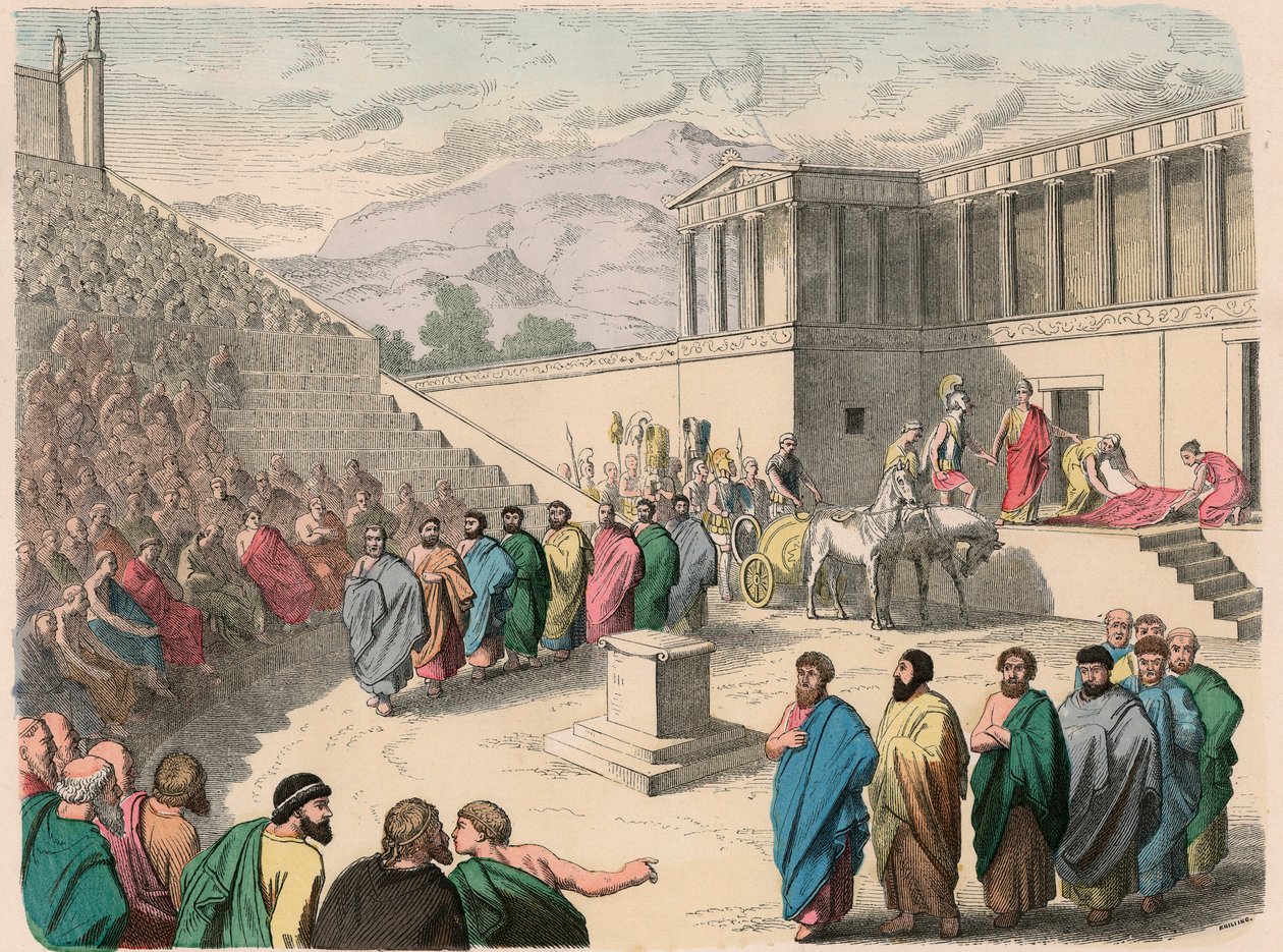 Antikens Grekland: Teater - Produktion av tragedin Agamemnon av Heinrich Leutemann