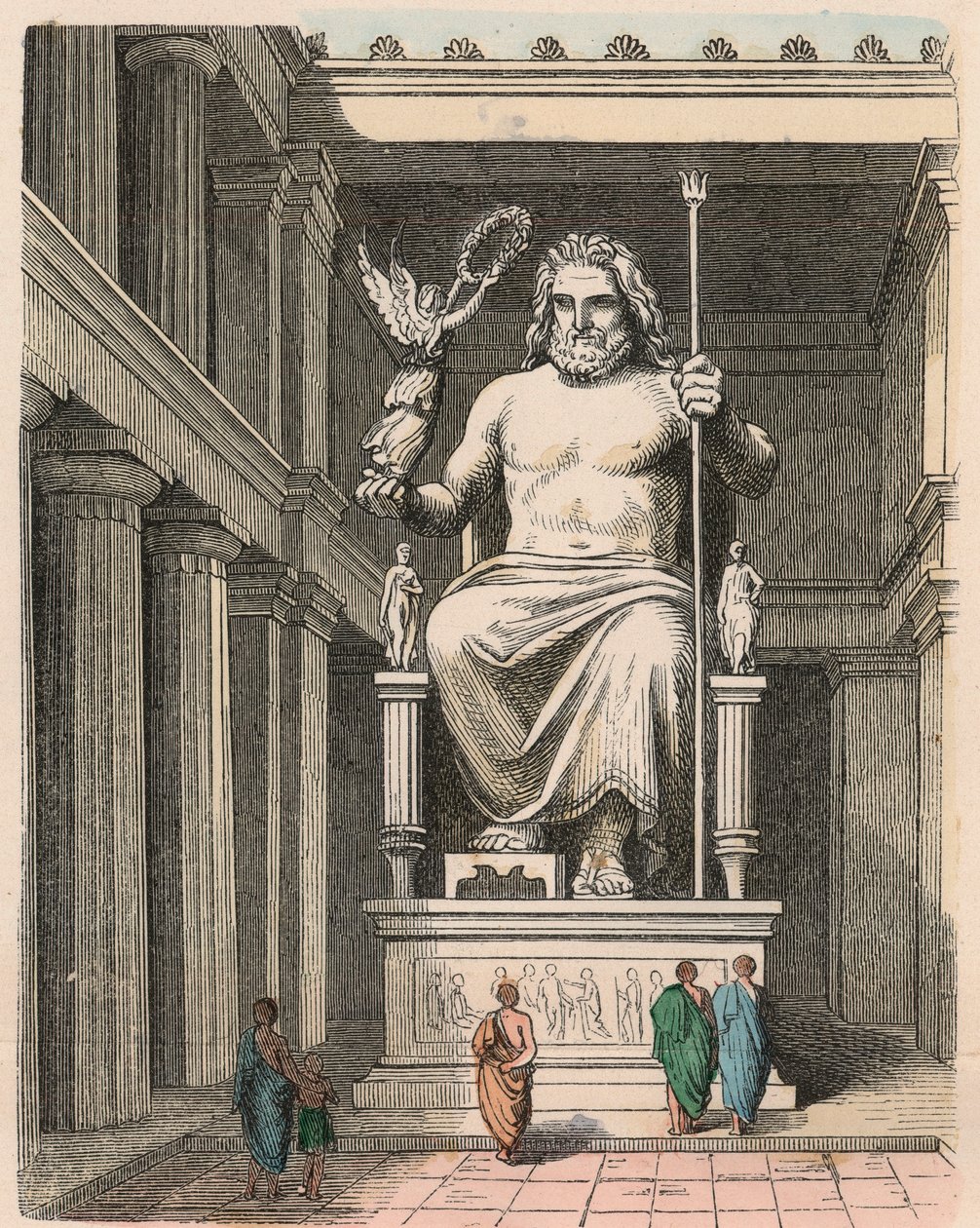 Antikens Grekland: Zeusstaty i templet i Olympia - Skulptur av Phidias, ca. 440/30 f.Kr. ett av världens sju underverk av Heinrich Leutemann
