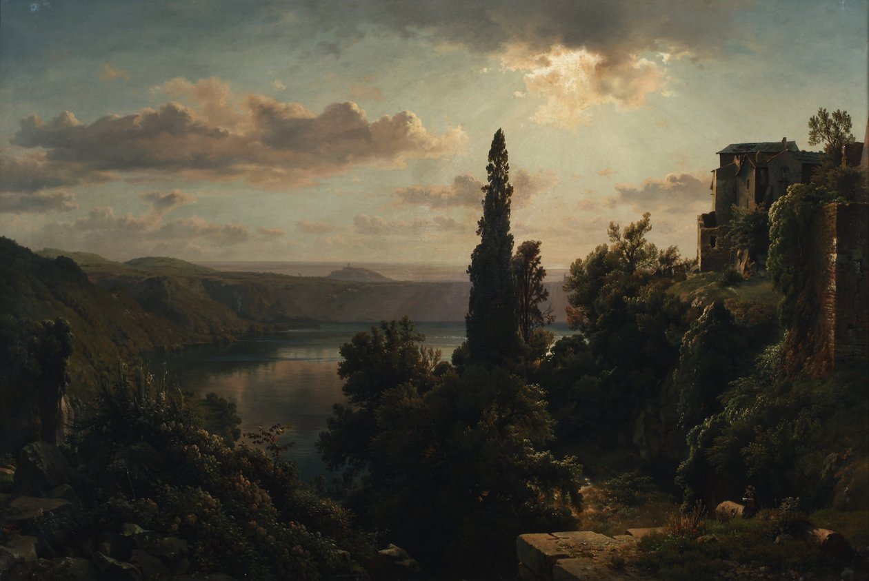 Utsikt över sjön Nemi i Alban Hills nära Rom av Heinrich Louis Theodor Gurlitt