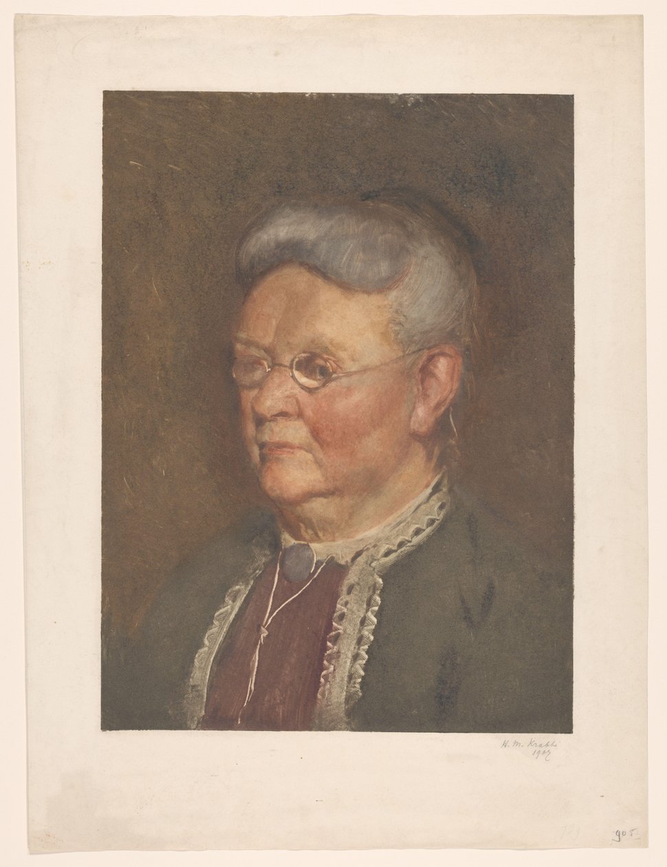 Porträtt av en gammal dam av Heinrich M. Krabbé (signed by artist)